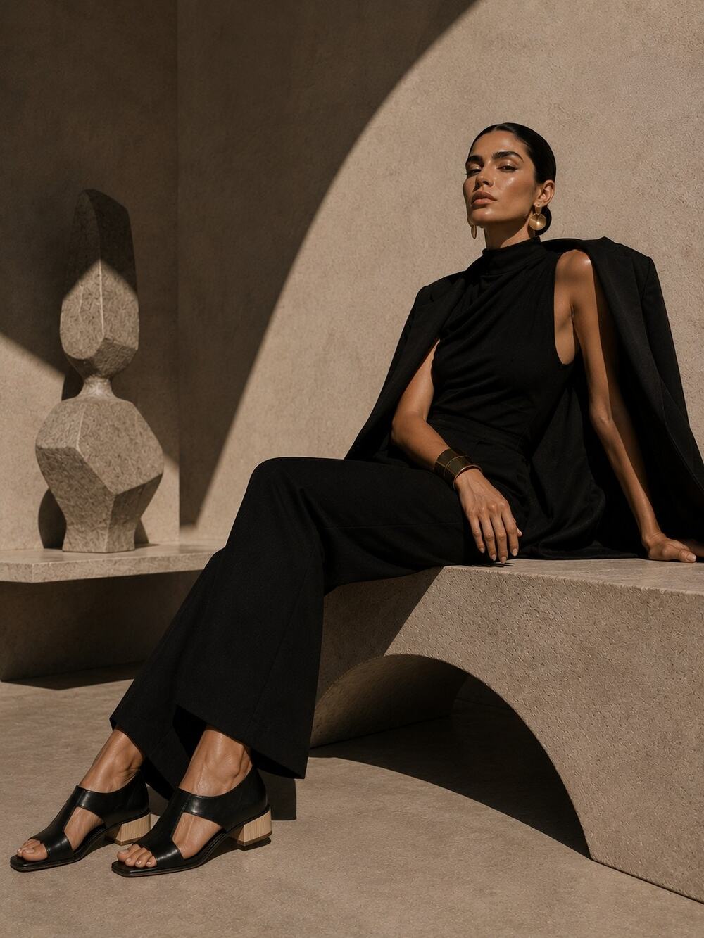 VANELi Black Leather T-Strap Block Heel‎ Sandals Women's 8.5M Minimalist Shoes